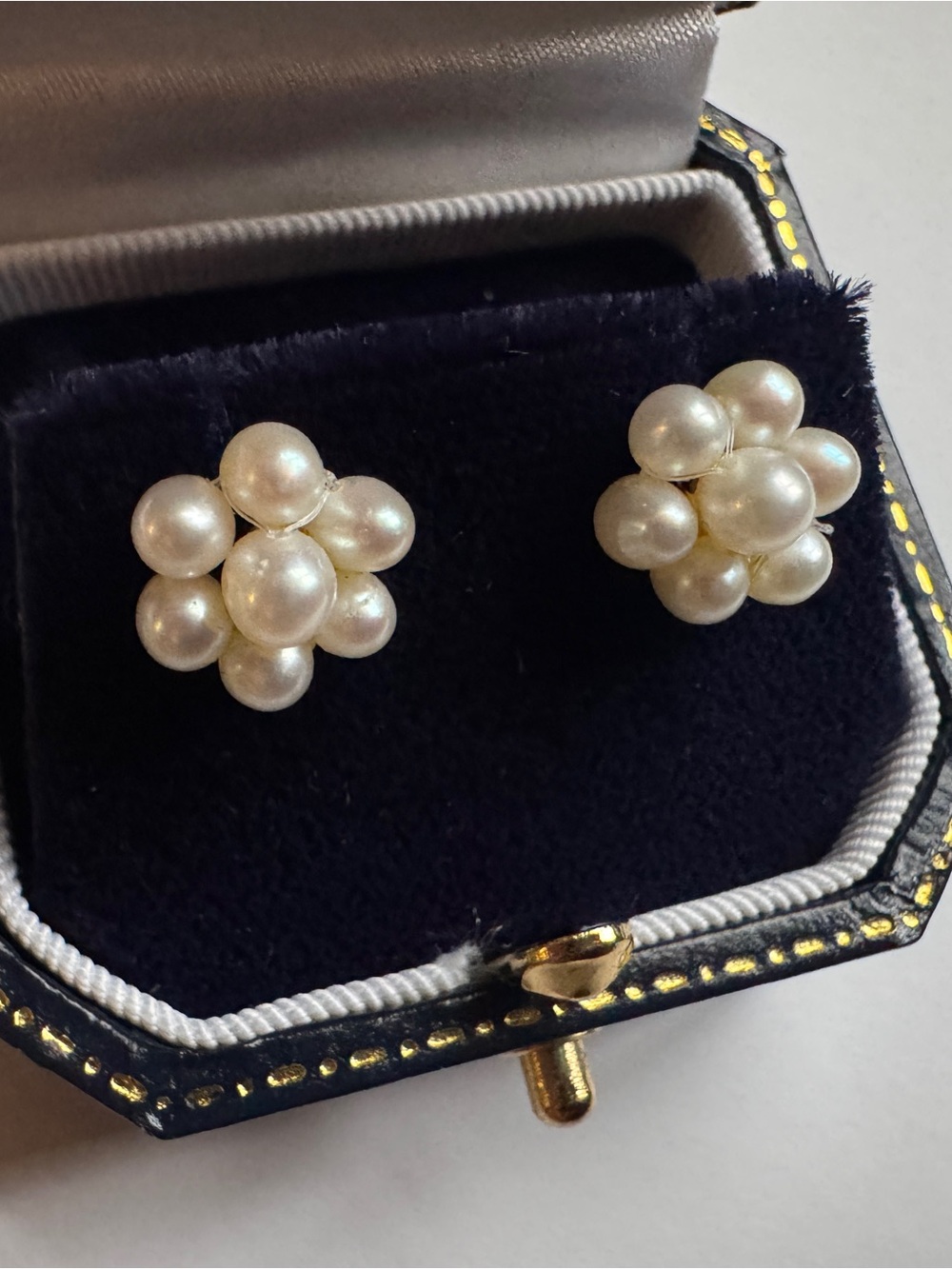 14k Gold Pearl Cluster Stud Earrings - Picture 6 of 6